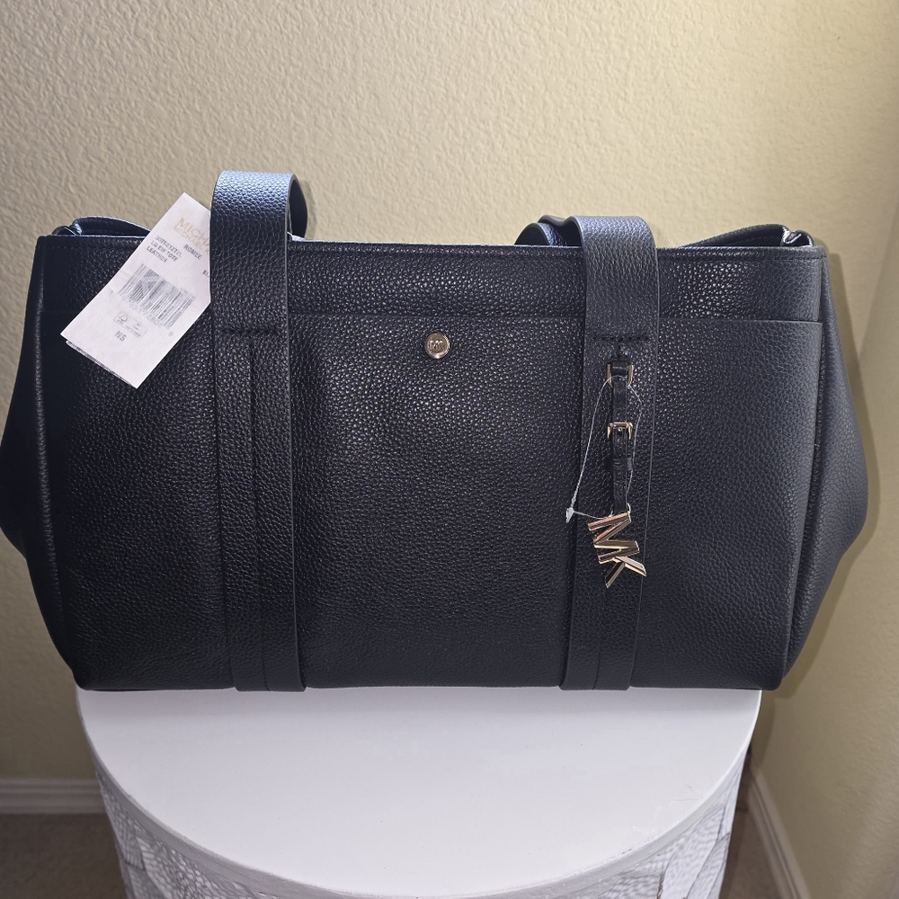 Michael Kors Romee Large Pebbled Leather Black Bag New With Tags